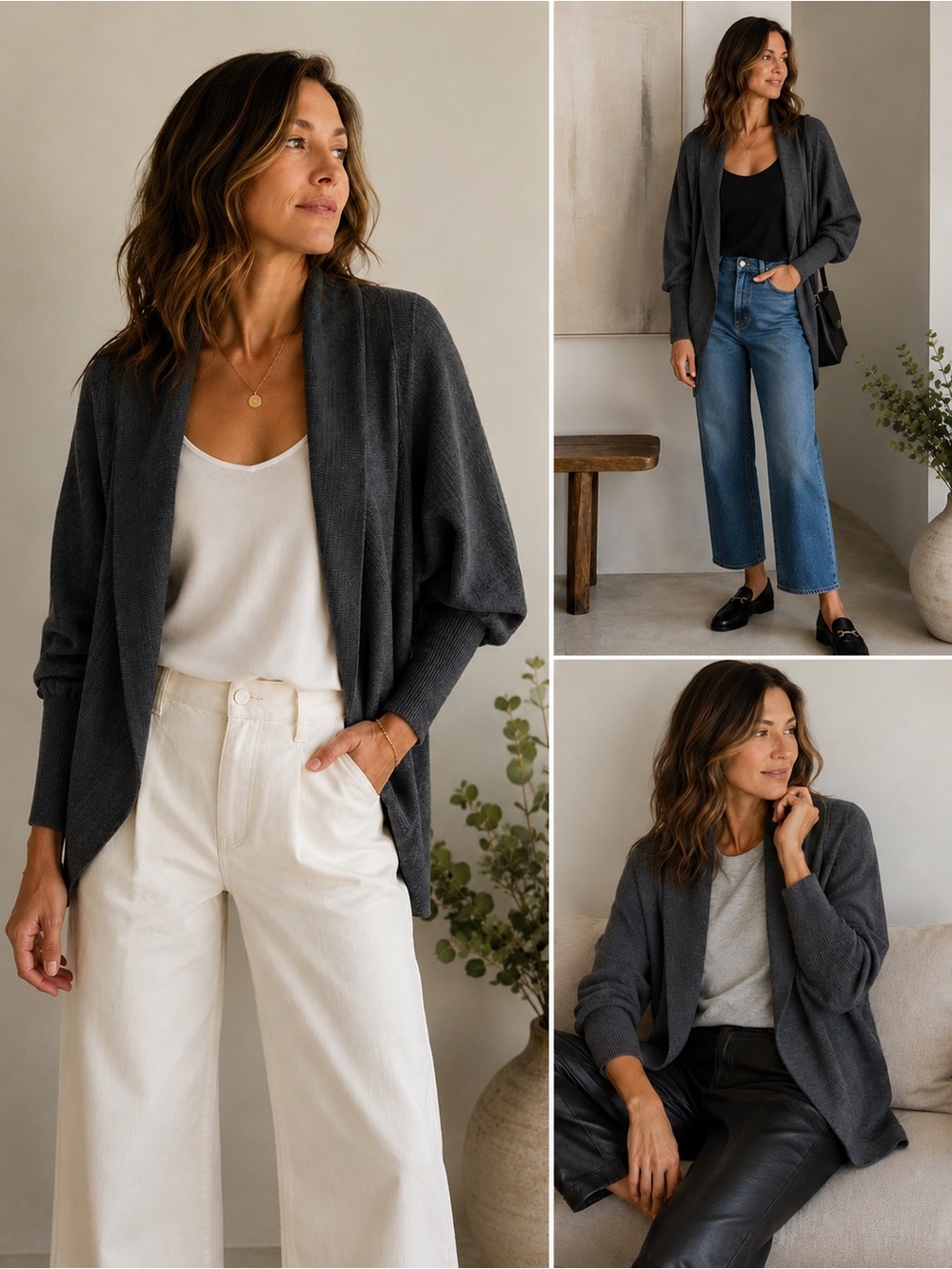 Wilfred Diderot Cocoon Studded Cardigan Med Charcoal Grey Cotton Minimalist